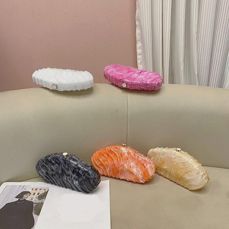 Acrylic Stone Pattern Striped Chain Clutch: Elegant Evening and Messenger Bag for Women