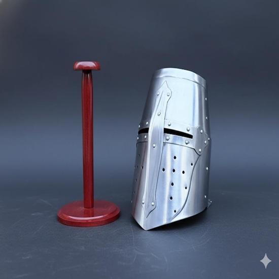 Silver Steel Templar Helmet  Medieval Crusader Costume, LARP Cosplay