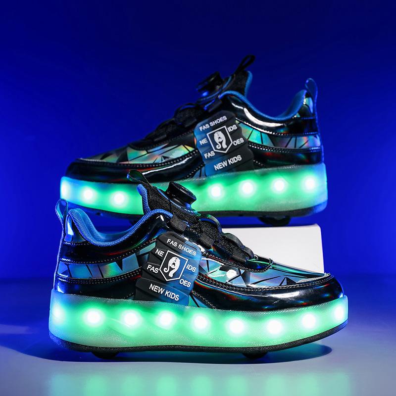 2025 New Children's Runaway Shoes Boys' Runaway Shoes Double Wheel Skating Roller Shoes with Lights Four-wheel Sports Shoes Girls