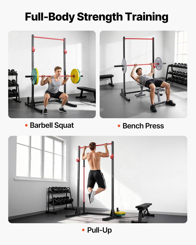 VEVOR Power Cage Squat Rack, Multifunctional Power Rack Bench Press Equipment with 28-Level Adjustable J-Hooks