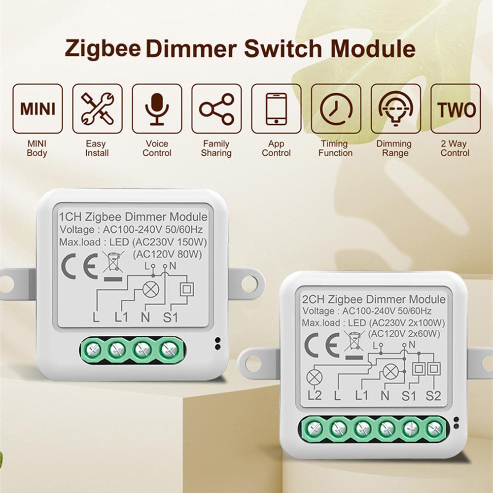 Модуль диммера Zigbee, приложение, пульт дистанционного управления, переключатель штор, работает с Alexa Google Home 2 Gang