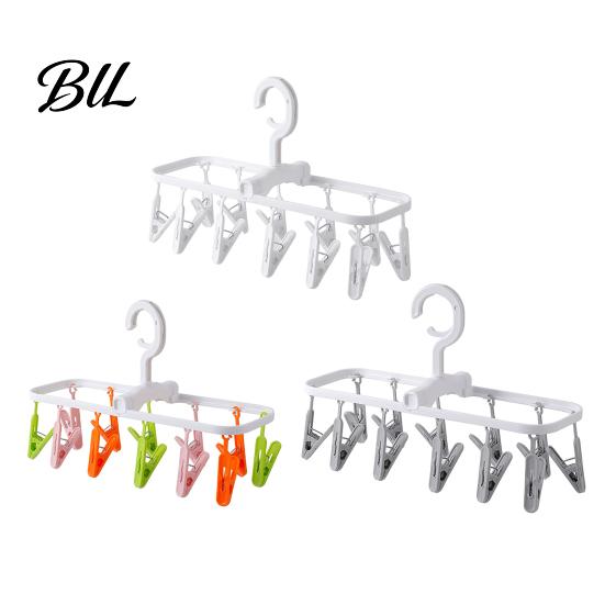 Portable Drying Hanger Clothes Rack with 12 Clips, Heavy Duty Plastic Rotatable Home And Travel Laundry Tool Foldable Hanger, Anti-Slip Organizer for