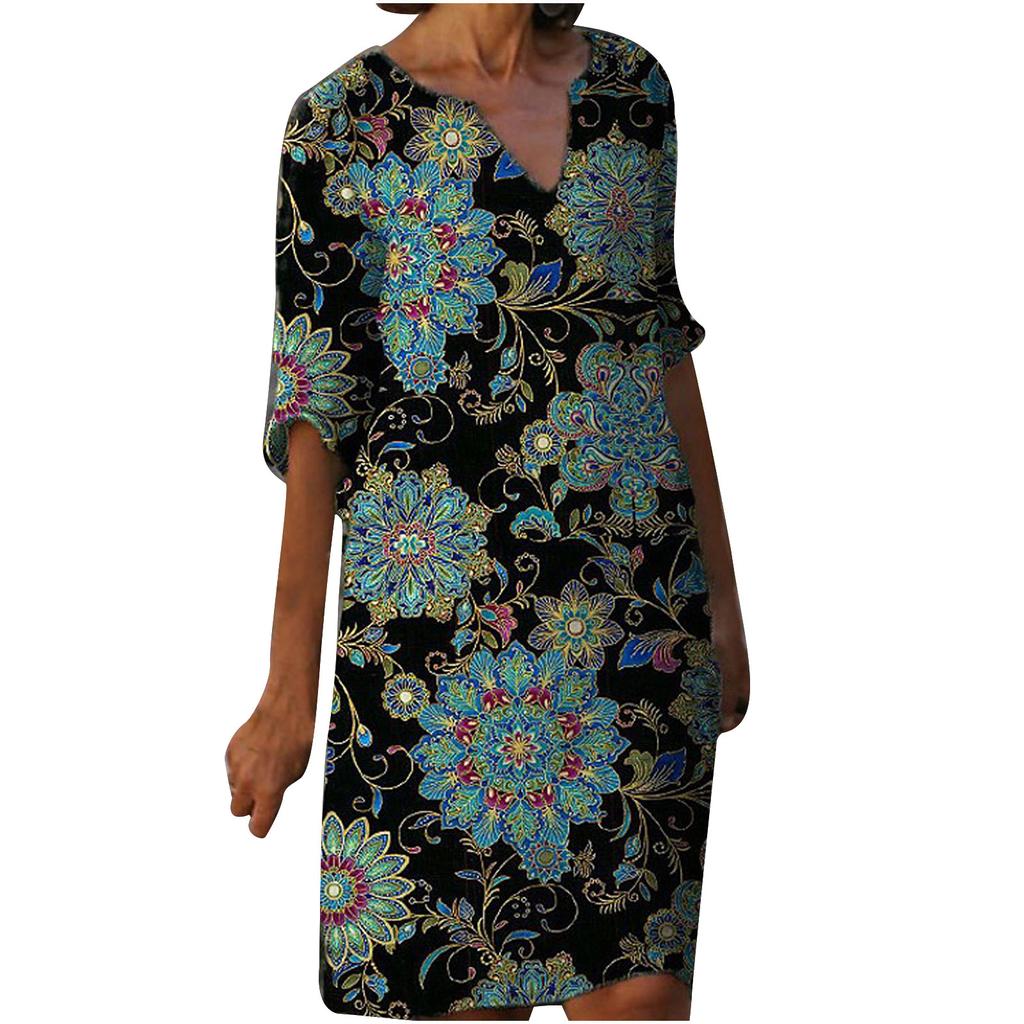 Женское платье с коротким рукавом, V-образным вырезом, повседневное, горячее, для отпуска, с принтом