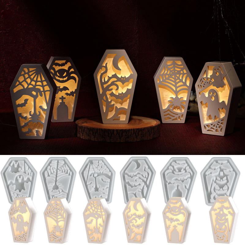 Halloween Hollow Ghost Pumpkin Spider Bat Silicone Mold Candlestick Holder DIY Epoxy Resin Gypsum Aromatherapy Mold Home Decor