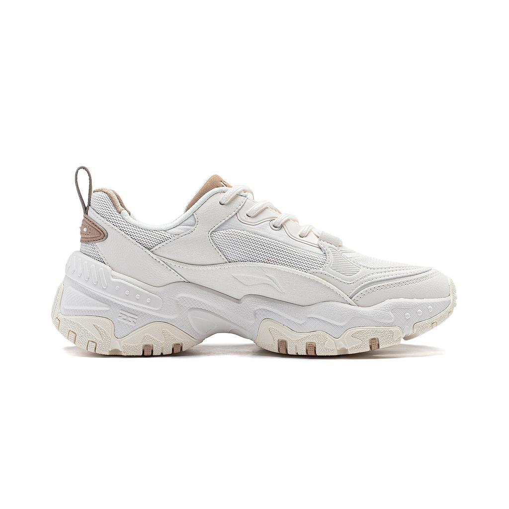 Li Ning Soft Rebound Shock Absorbment Retro Thick Sole Up Incovering Low Top Casual Shoes Women sneakers White AGCT424-1