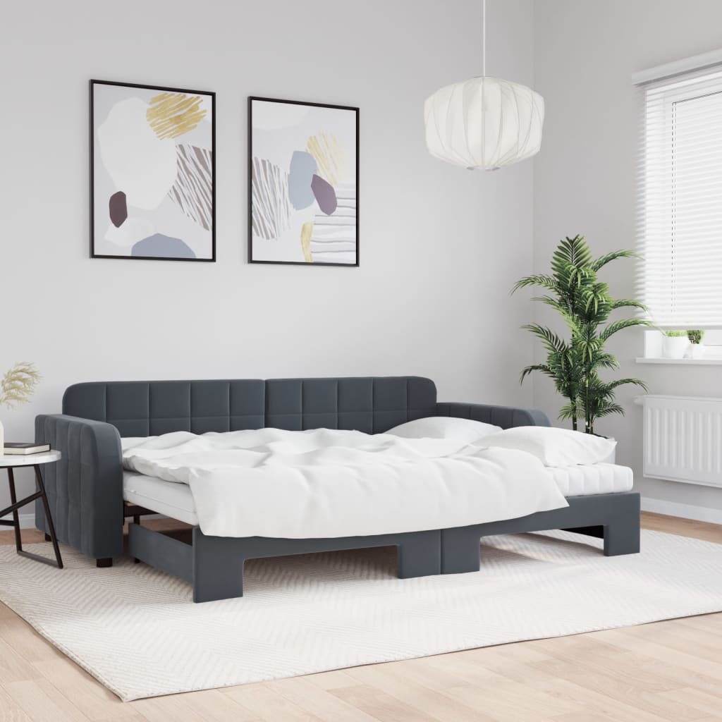 Vidaxl Sofa Rozsuwana Z Materacami, Ciemnoszara, 80X200 Cm, Aksamit
