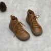 Johnature Handmade Genuine Leather Women's Shoes Retro Flat Versatile Soft Cowhide Lace Up Short Boots