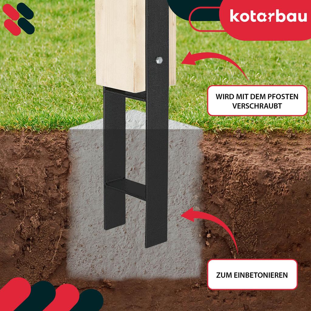 KOTARBAU® H-Post Base for Brick-In Installation Bracket Anchor Black Galvanized Steel 150 MM Set of 2