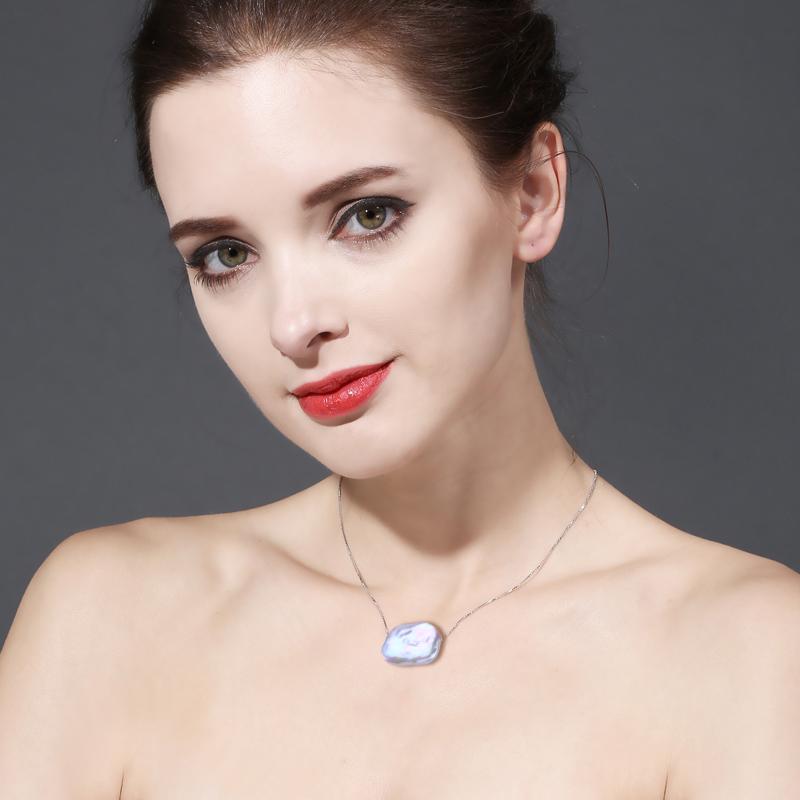 LSOOYH Натуральный пресноводный большой жемчуг в стиле барокко, классический кулон серебряного цвета, ожерелья для женщин и девочек, подарок на день рождения