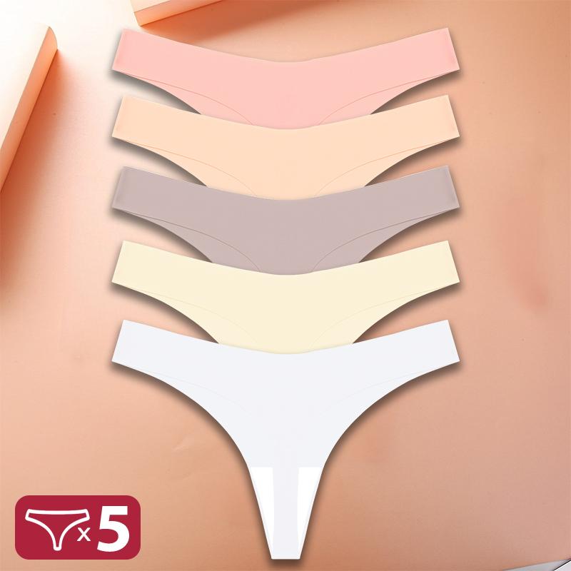 5Pcs/Set Sexy G-String Underwear Female T-back Intimates Lingerie Seamless Low Waist Underpants 10 Color Lady Bikini Panty XS-XL