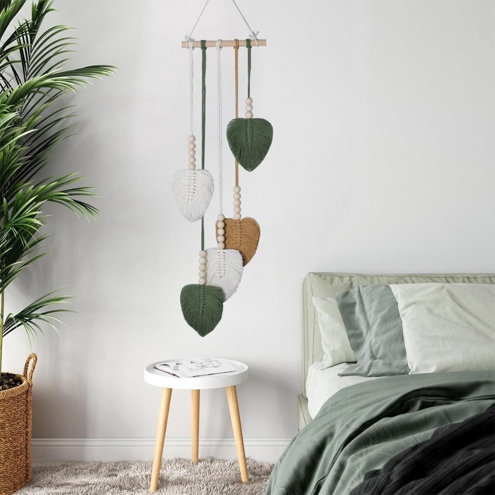 Handmade Wall Art Leaf Tapestry Tassel Wall Hanging Pendant Vintage Handwoven Tapestry Home Decor