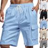 Summer Multi-pocket Tooling Shorts Men's Sports and Leisure Loose Solid Color Linen Drawstring Beach Pants