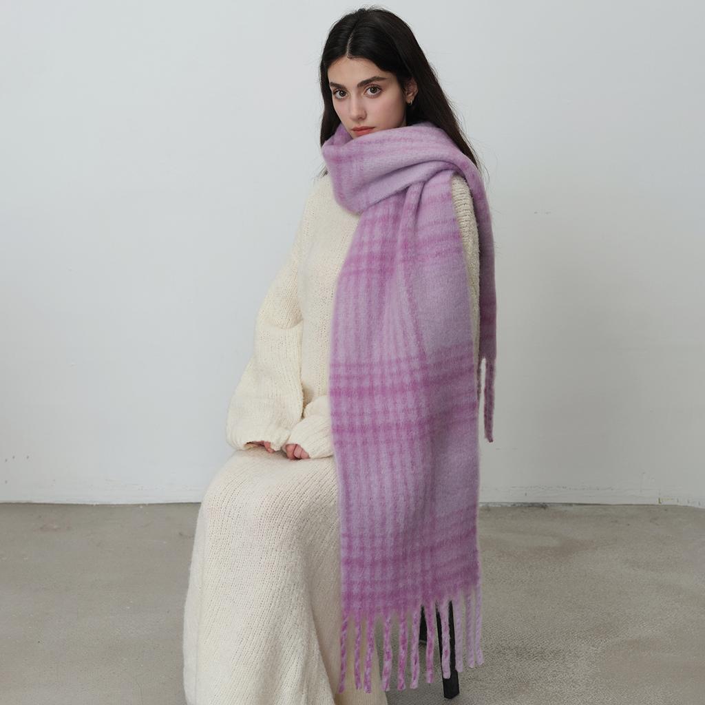 Homemade Circle Yarn Retro Blue-red Plaid Scarf Women's Winter Atmosphere Shawl Scarf