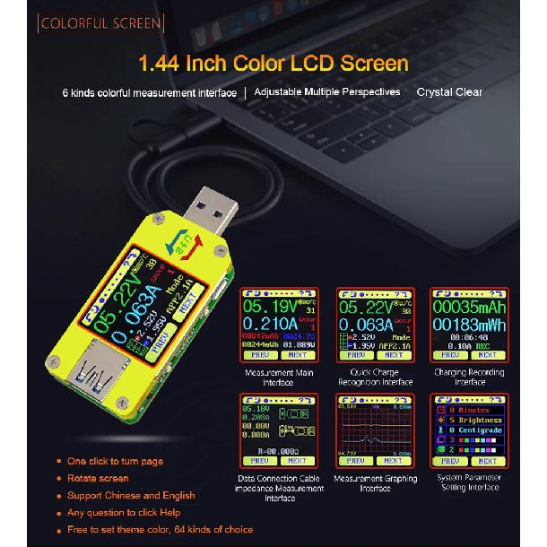 UM34/UM34C UM24/UM24C UM25/UM25C Color LCD Display USB Voltage Tester Current Meter Voltmeter Battery Charge Measure
