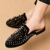 Designer New Men's Half Slippers Hip Hop Punk Rivet Shoes Slip on Casual Mules Moccasins Breathable Loafers Zapatos Hombre