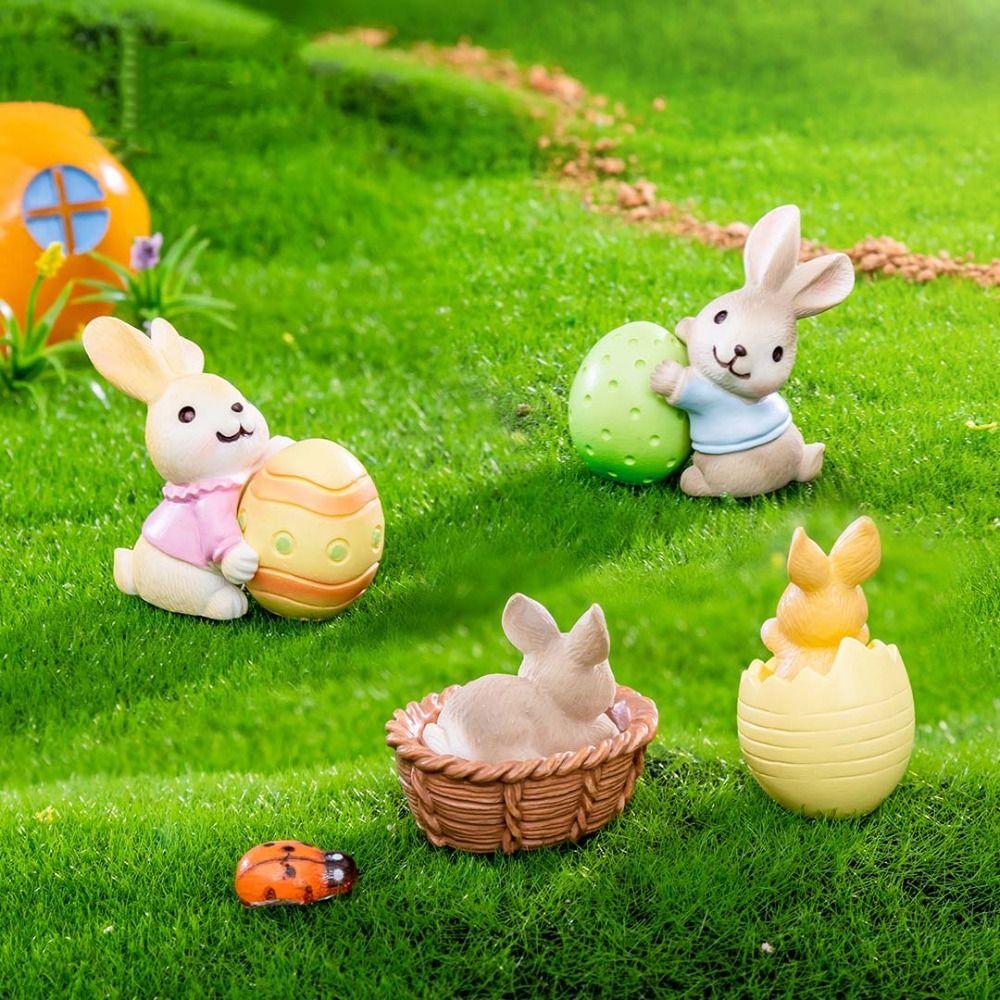 Многоцветная мини-фигурка пасхального кролика, пасхальное яйцо из смолы, пасхальная миниатюрная фигурка, ручная работа, поделка, мультяшная статуэтка кролика