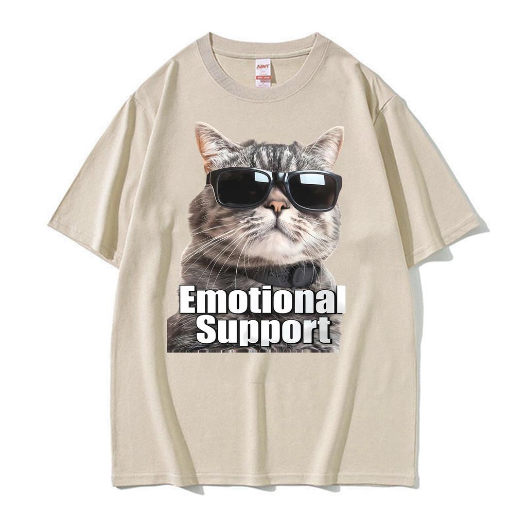 Funny Cat Emotional Supports Cool With Sunglasses T Shirt Unisex Unisex Vintage Trend Tshirt Casual Oversized High Quality T Shirts