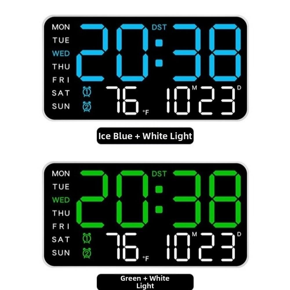 Voice Control Digital Wall Clock Large Display Temperature Display LED Alarm Clock 12/24H Format DST Function