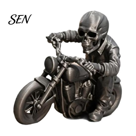 3D Printed Resin Model Skull Motorcycle Rider Statue, Cool Gothic Biker Skeleton Halloween Party Decoration Figurine, Motorbike Sculpture Desktop Car
