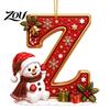 Indoor Holiday Decorations Cute Snowman Letter Christmas Ornament, 2D Flat Personalized A-Z Alphabet Clear Pattern Hanging Decor Acrylic Pendant