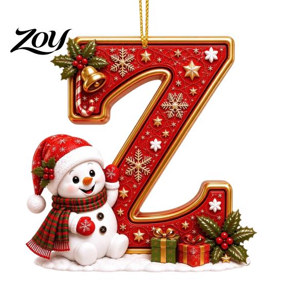 Indoor Holiday Decorations Cute Snowman Letter Christmas Ornament, 2D Flat Personalized A-Z Alphabet Clear Pattern Hanging Decor Acrylic Pendant