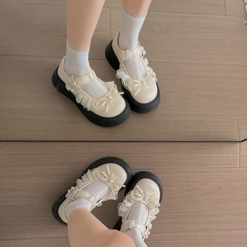 British Style Vintage Women Mary Jane Shoes Concise Butterfly-knot Single Shoes Ladies Height Increase Dress Leather Pumps