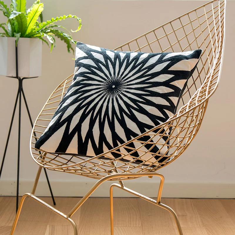 Home Decorative Embroidered Cushion Cover Black White Canvas Cotton Square Embroidery Pillow Cover 45X45Cm For Sofa Bed Chair