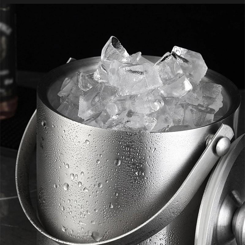 Stainless Steel Double Walled Ice Bucket Beverage Tub Cooler Bucket Comfortable Carry Handle for KTV Bar Whiskey Beer Tools