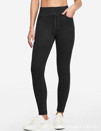 Women High Waist Stretch Leggings, Ladies Solid Slim Casual Pants, Elastic Waist Daily Wear Leggings