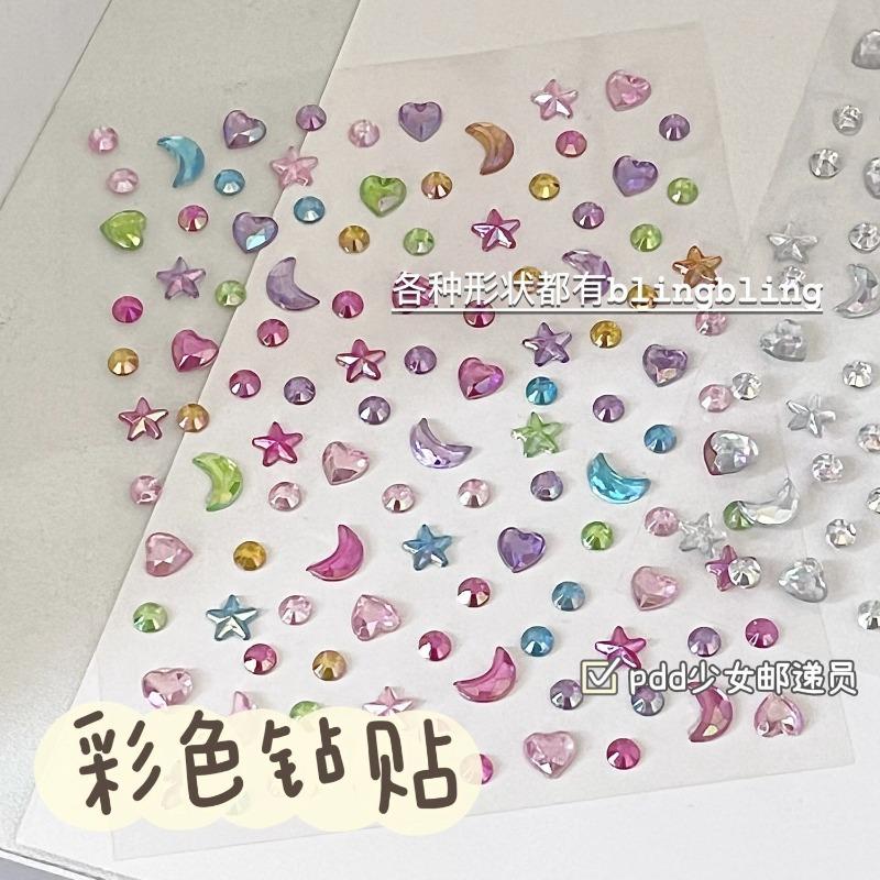 3D Star Moon Heart Rhinestone Stickers Multicolor Glitter Jewels Gem Deco Sticker Aesthetic Journaling Kawaii Stationery
