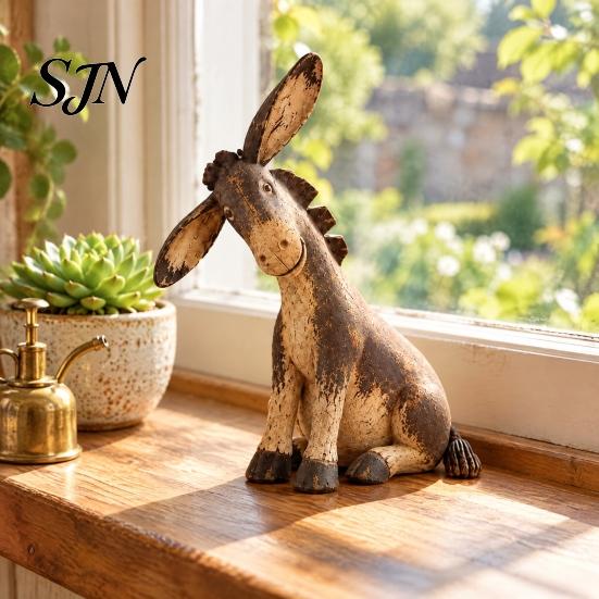 Artistic Resin Donkey Sculptures Rustic Figurine, Distressed Animal Statue for Tabletop Shelf Mantel Stable Craft Ornaments Decor, Retro Pastoral