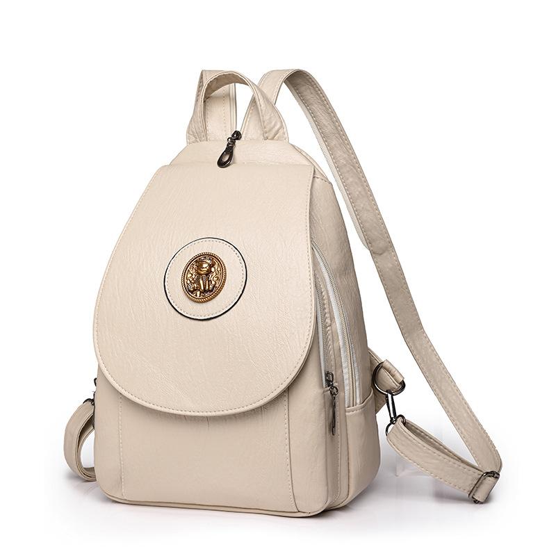 PU Backpack Women's Solid Color Large Capacity Travel Backpack