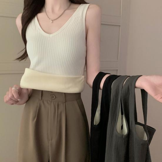 Women Thermal Tank Top V Neck Sleeveless Camisole Base Layer Thickened Fleece Lined Cami Vest Underwear Tops for Winter Cold Weather