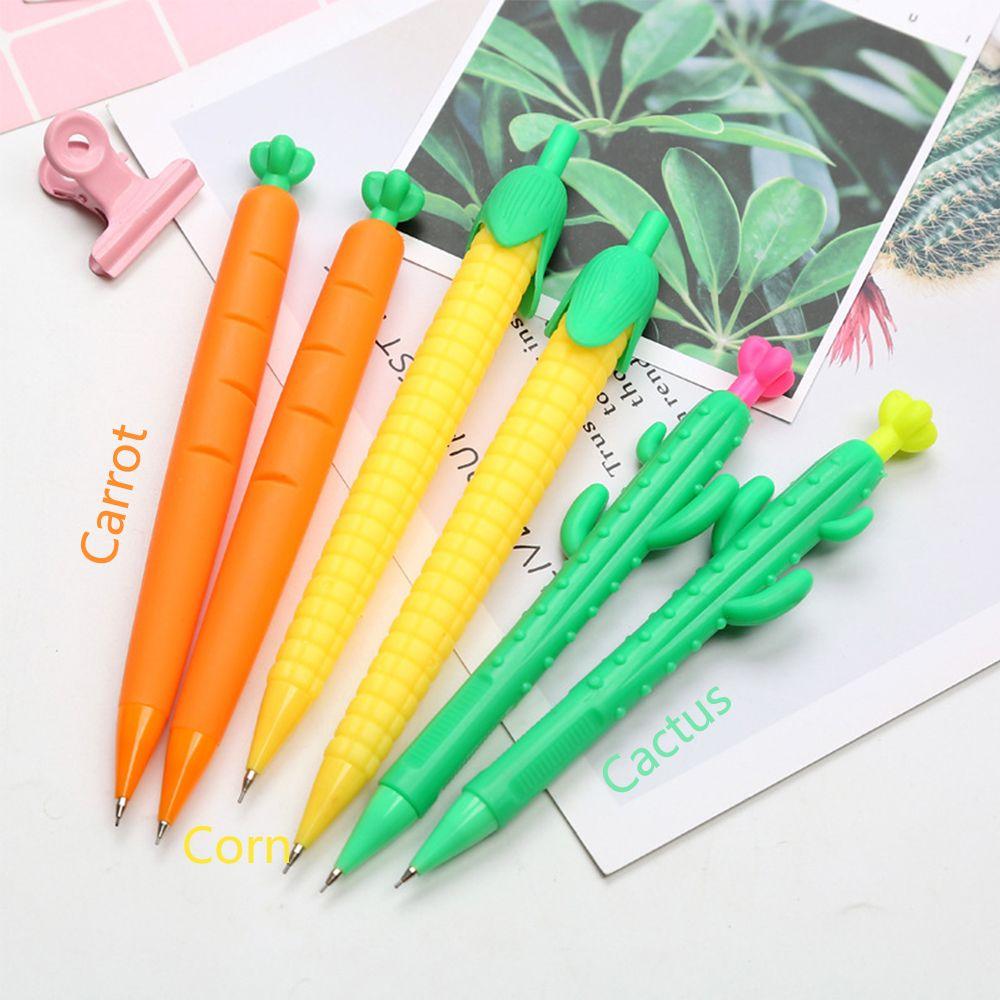 Creative Carrot Cactus Corn Cartoon Mechanical Pencil Stationery Soft Gel Pen Press Pencil