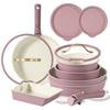 CAROTE Frying Pan Set 16 Pieces Pot Set Fire Compatible PFOA PFOS Free Removable Handle Marble Coat Easy To Wash Luxury Knob Purple Purple One Year