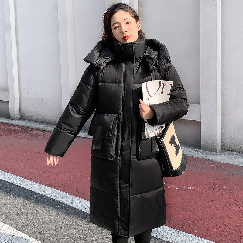 Куртка с пуховой подкладкой из хлопка, женское зимнее длинное выше колена, теплое пальто с хлопковой подкладкой