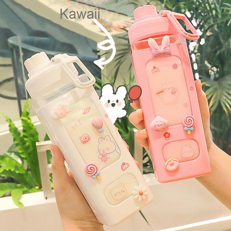 Пастельная бутылка для воды Kawaii Bear с 3D-наклейкой, 700 мл, пластиковая дорожная бутылка для чая, сока, молока, портативный милый шейкер, бутылка для напитков, подарок