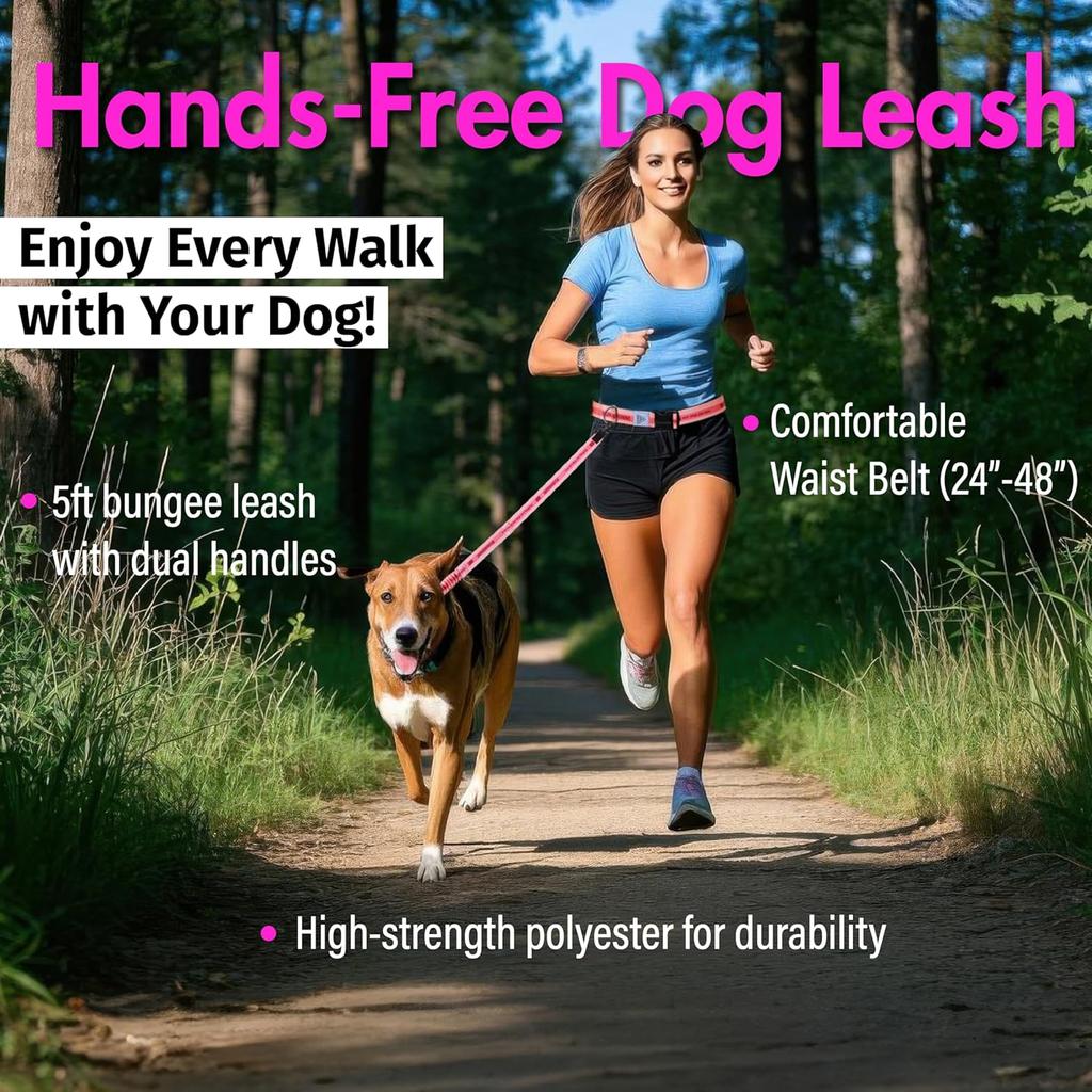 Hands Free Dog Leash with Waist Belt Lifetime Replacement, Dual Handle Bungee Leash for Running, Jogging, Hiking and Walking, for Medium and Large