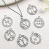 Zodiac Diamond-Studded Round Pendant Jewelry Set: Keychain, Bracelet, Necklace, Earrings