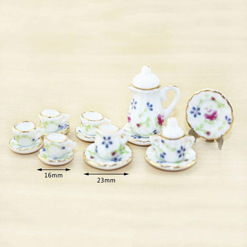 15 шт. 1:12 миниатюрных столовых приборов для кукольного домика, фарфоровые керамические чайные чашки, набор игрушек