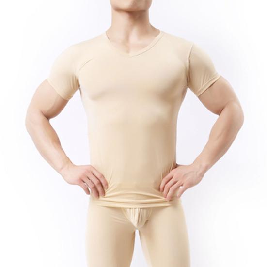 Summer Men Top Ultrathin Sweat Absorption Quick-drying Short Sleeves Round Neck Slim Fit Solid Color Breathable Elastic Casual Pullover Daily T-shirt