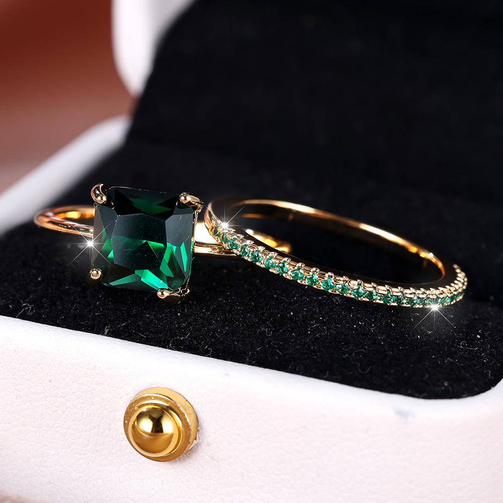 Элегантный комплект обручальных колец с зеленым цирконием принцессы для женщин, обручальное кольцо золотого цвета, свадебные украшения