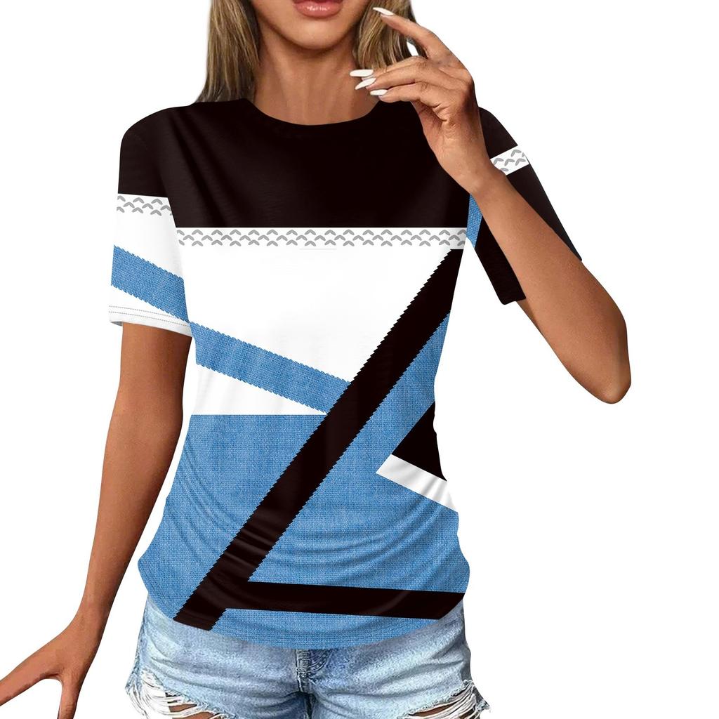 Женские футболки, модные повседневные топы с круглым вырезом и коротким рукавом, туника с принтом