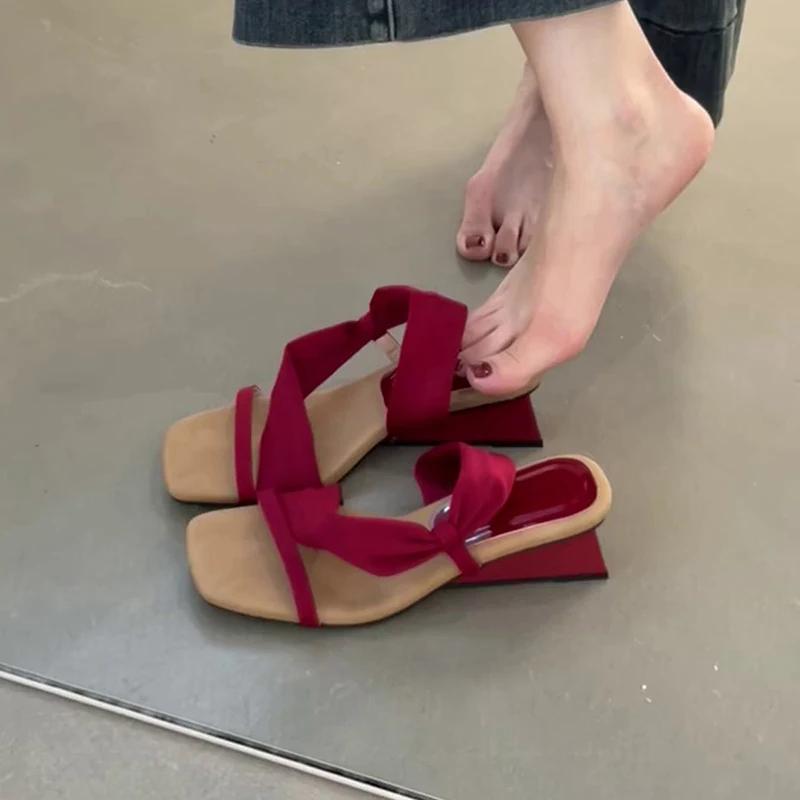 Гладиаторские летние сандалии с квадратным носком, модные сабо на толстом каблуке, женские уличные повседневные туфли для платья