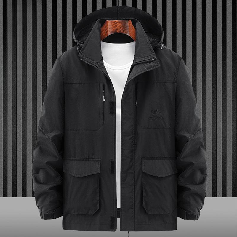 Мужской тренчкот на весну и осень, повседневный, с воротником-стойкой, свободный топ, большой размер, со множеством карманов, для среднего возраста, съемный верх для шляпы