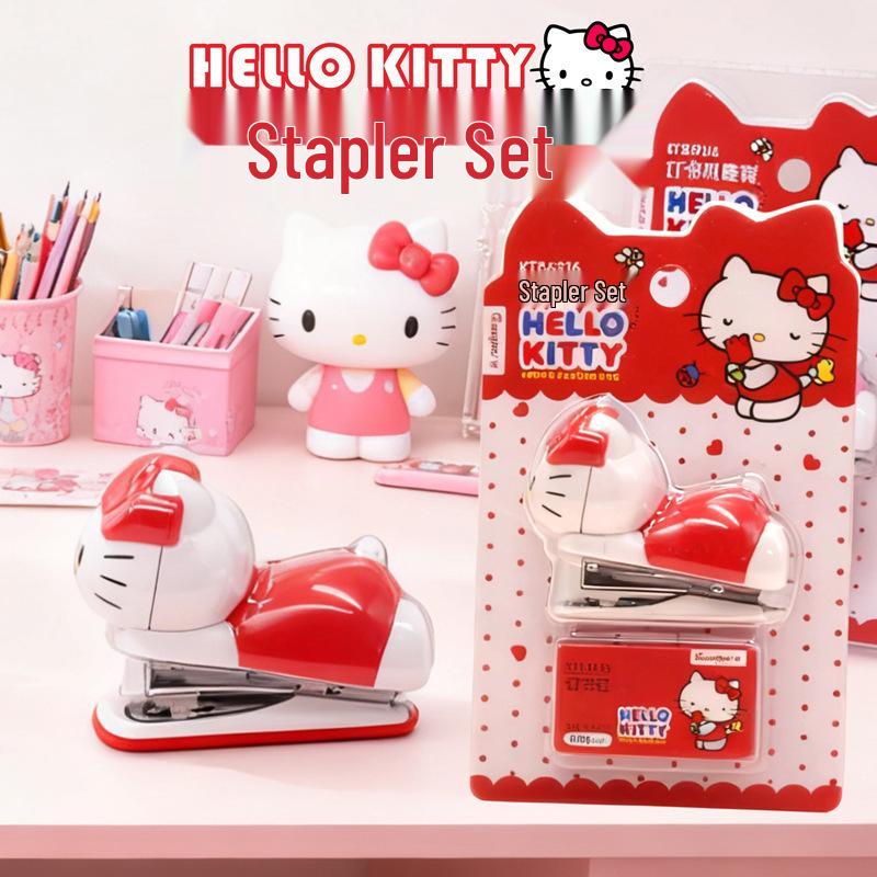 Розовый мини-степлер Hello Kitty для студентов – Девчачья мультяшная машинка для скрепления канцтоваров