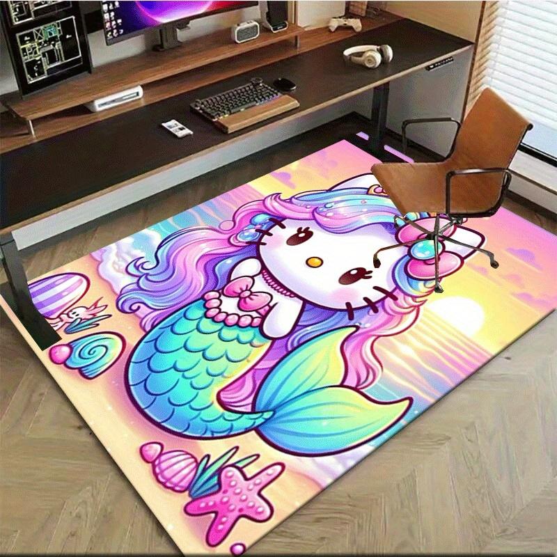 1 шт. Sanrio Hello Kitty Ковер для офиса с принтом русалки Прямоугольный коврик под стол, Идеальный декор для гостиной, спальни, кухни, Нескользящий пол