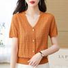 Summer Women's Knitted T-shirt Hollow Short Sleeve Knitted Shirt Women's Thin Loose Look Slimming Top