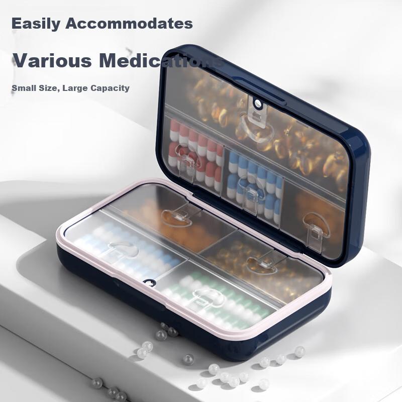 Daisy Leaf Magnetic Eight-Compartment Sealed Pill Box Weekly Large Capacity Travel Portable Organizer with Medication Reminder