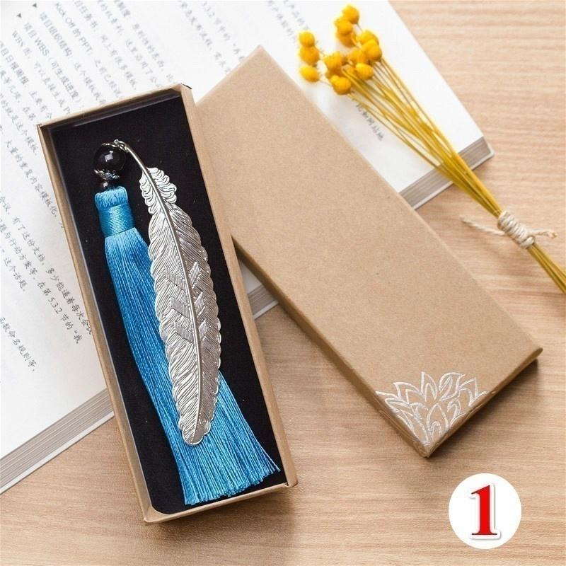 Classical Chinese Style  Metal Leaf Feather Tassel Bookmark Document Book Mark Label